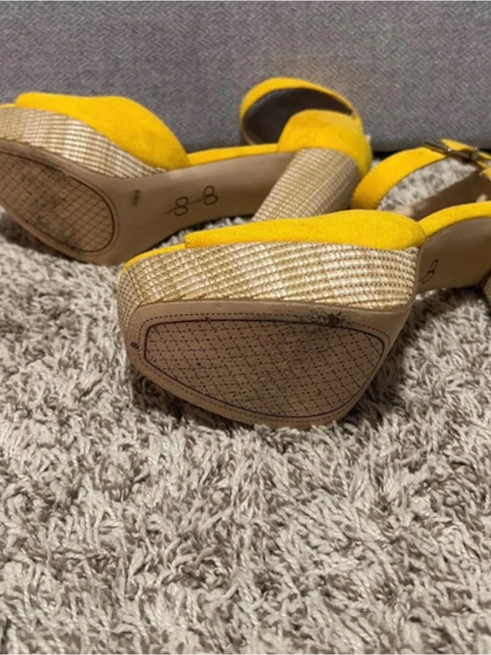 Jessica Simpson Bright Yellow Suede Platform Ankle-Strap Heels